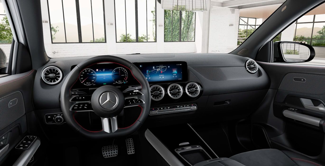 Mercedes Benz GLA 250e amg line night blanco interior delantera | Avanti Renting