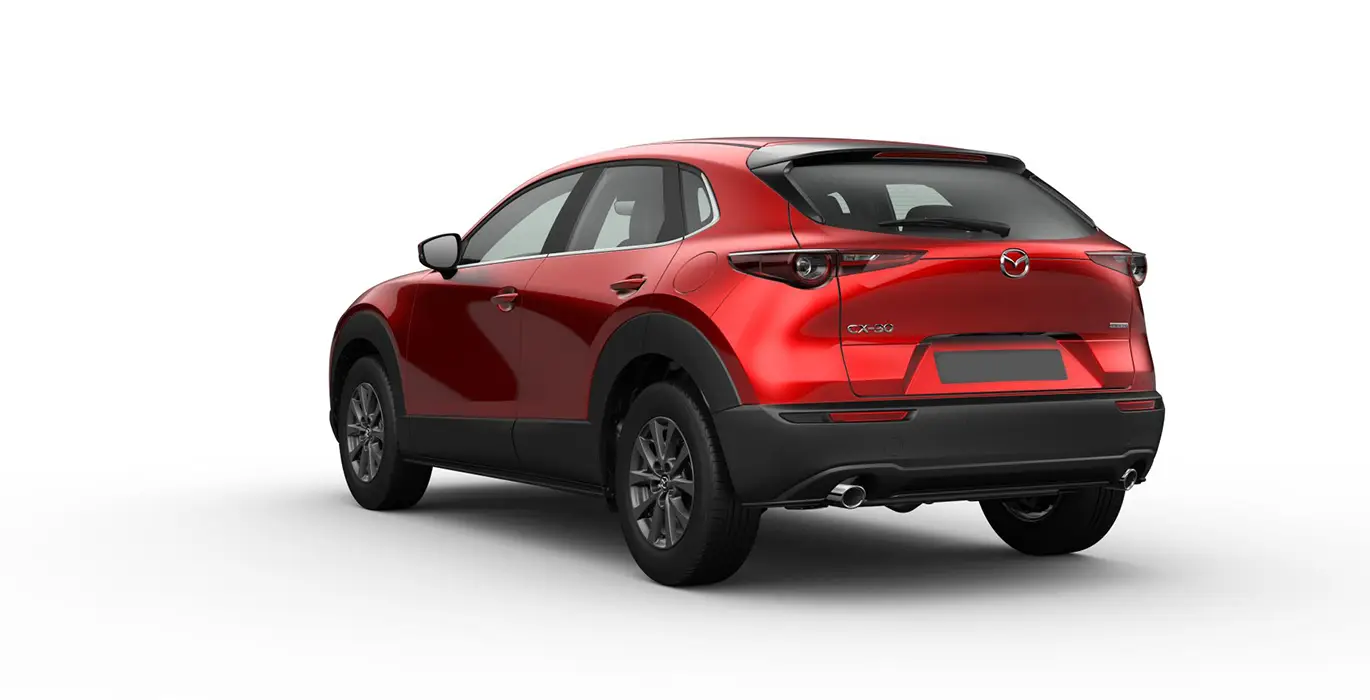 MAZDA CX 30 2.5L E SKYACT G MHEV PRIME LINE MANUAL rojo trasera | Avanti Renting