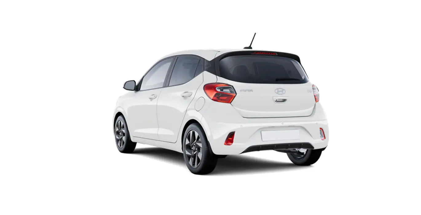 Hyundai i10 Klass 63cv MY25 blanco trasera | Avanti Renting