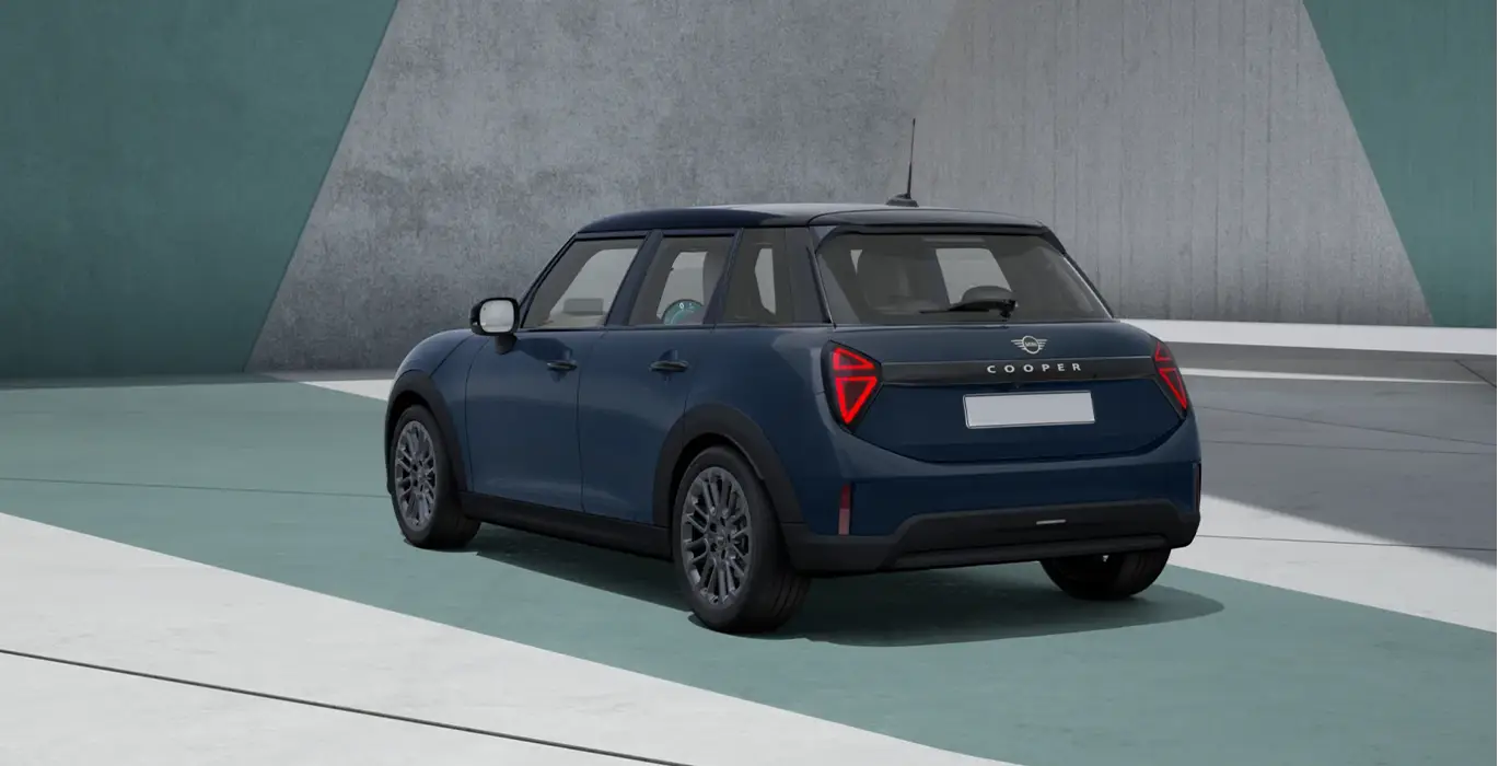 MINI Cooper 5 Puertas C Favoured 115kW azul trasera | Avanti Renting