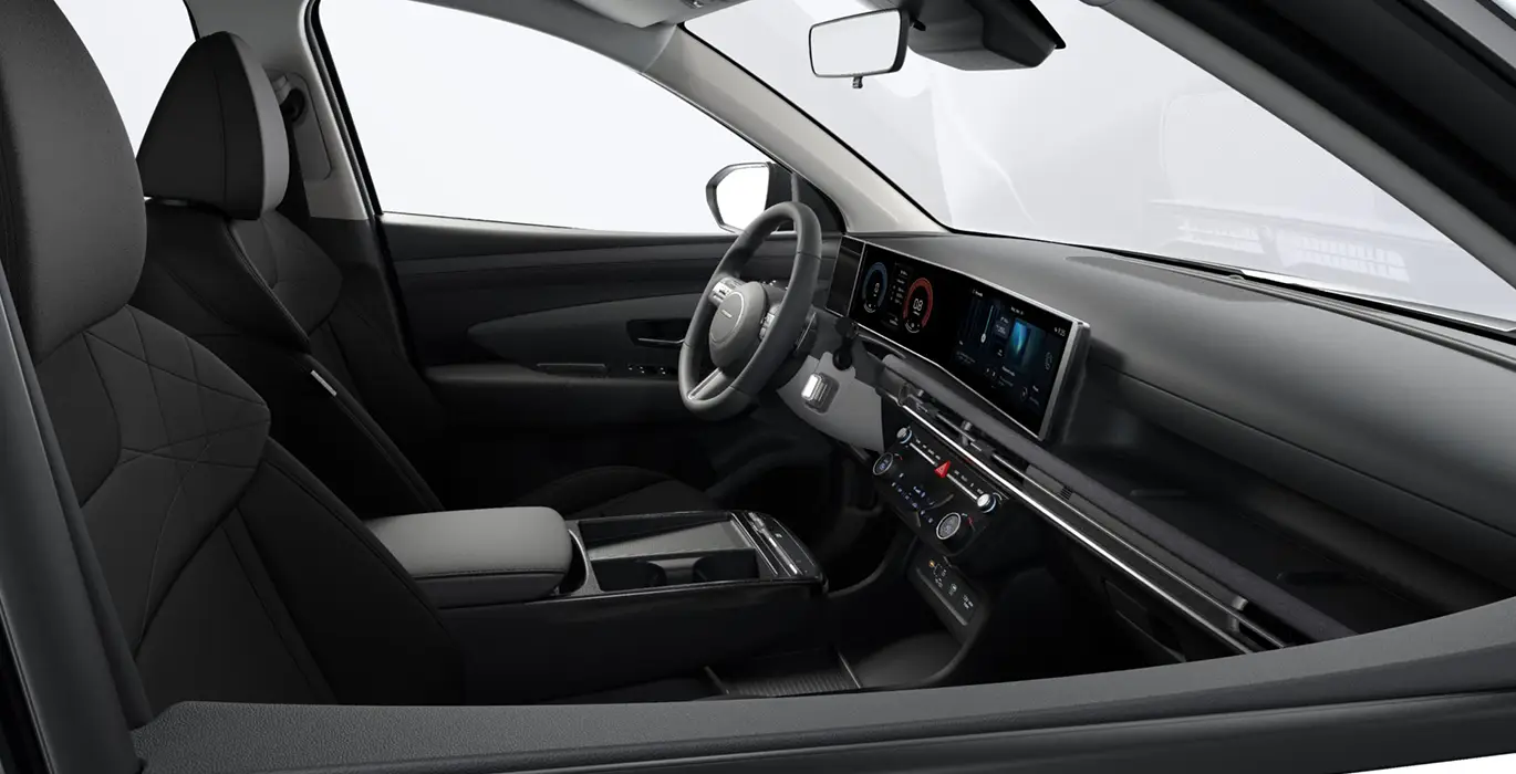Hyundai Tucson 1.6T 239CV HEV AT Klass interior negro delantera II | Avanti Renting